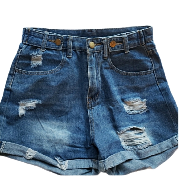 Denim Blue Distressed Women's Shorts – Size S - Picture 1 of 2